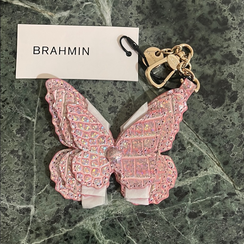 Brahmin Glittering Pink Butterfly Keychain